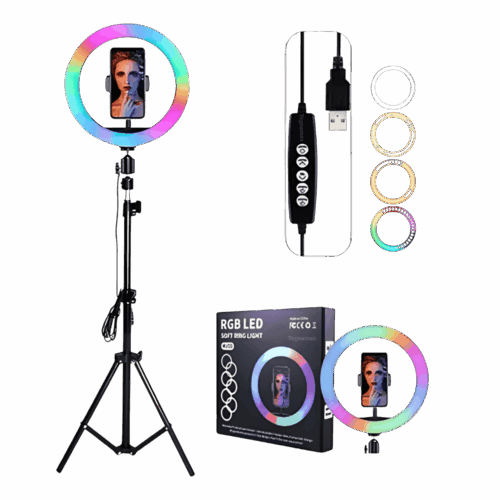 Aro De Luz RGB 12 Pulgadas Multicolor Con Trípode Ajustable Alto