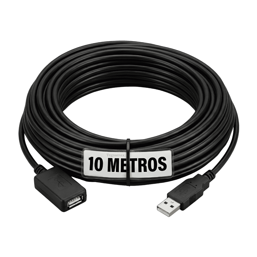 Cable extensión usb 10 metros enrollado mostrando el filtro activo
