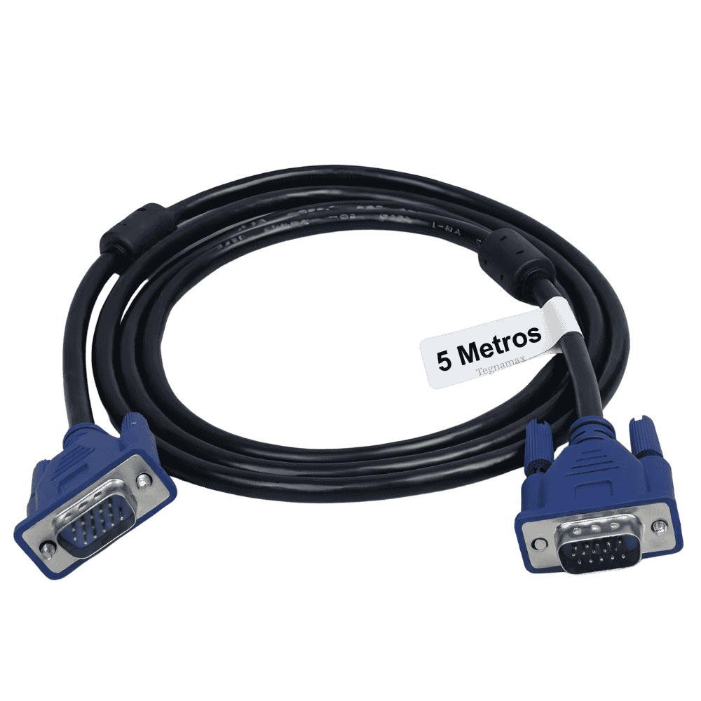 cable de video vga longitud 5 metros con conectores azules y filtros de ferrita