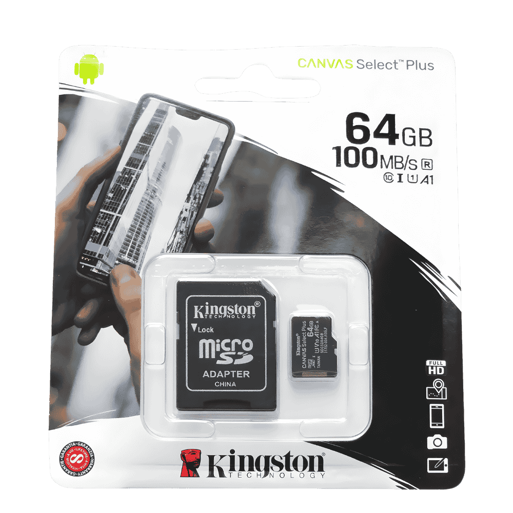 memoria micro sd kingston 64gb canvas select plus con adaptador sd incluido velocidad 100mbs