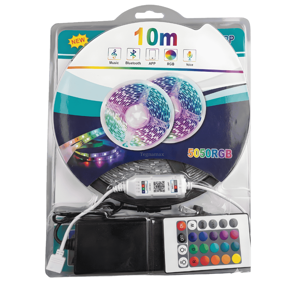 tira de luces led rgb 10 metros controlada por aplicacion bluetooth en celular
