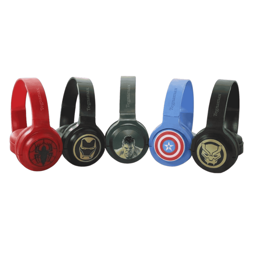 audifonos bluetooth de superheroes disponibles en color verde azul y rojo
