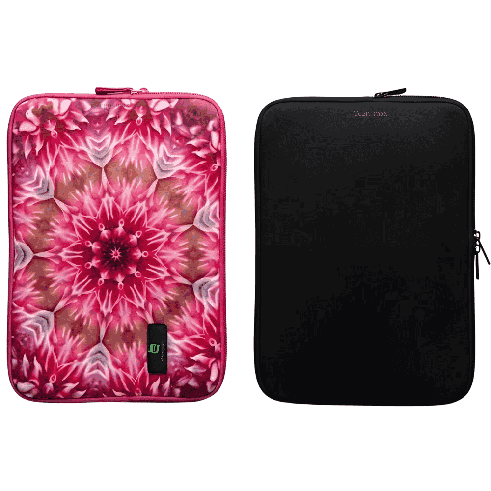 Vista frontal del estuche neopreno 14 pulgadas mostrando el bolsillo con cierre y diseño moderno.