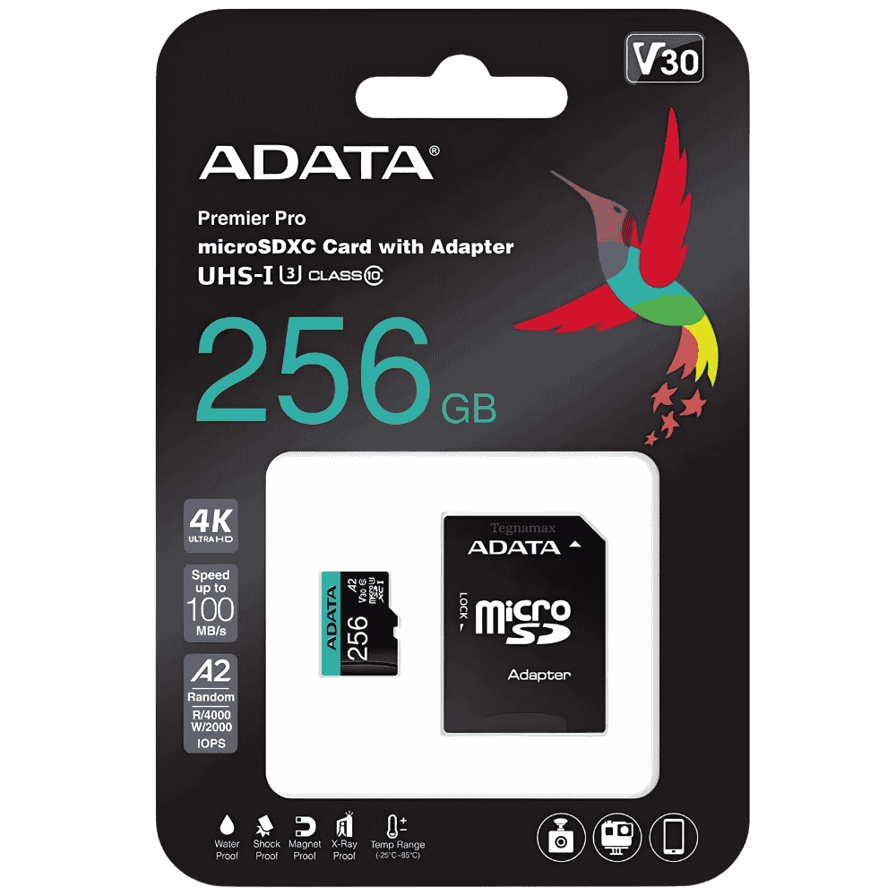 memoria micro sd adata 256gb premier pro v30 a2 con adaptador para 4k y gaming