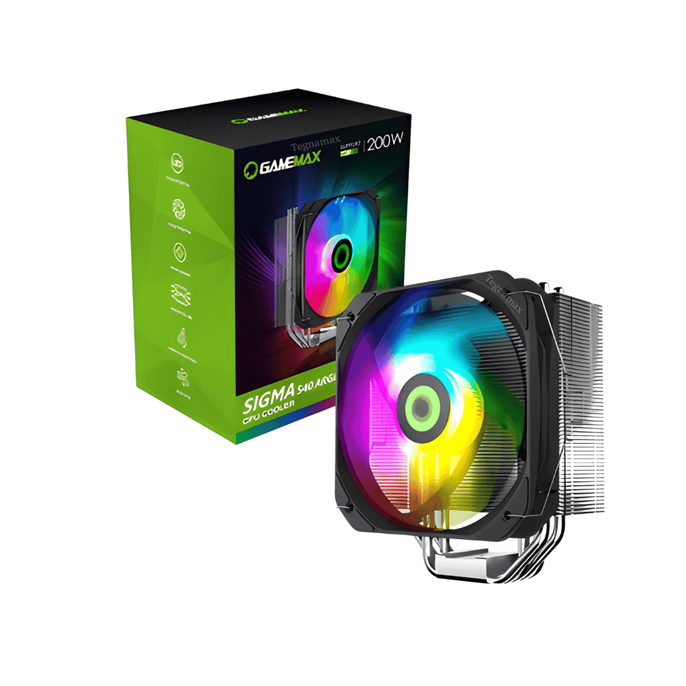 disipador de cpu gamemax sigma 540 con ventilador iluminado auto rgb y 4 tubos de calor