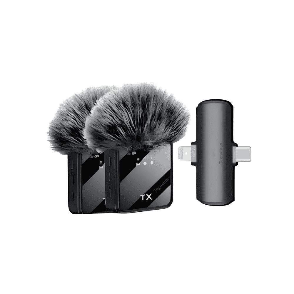 kit de 2 microfonos inalambricos de solapa f15-2 para celular iphone y android