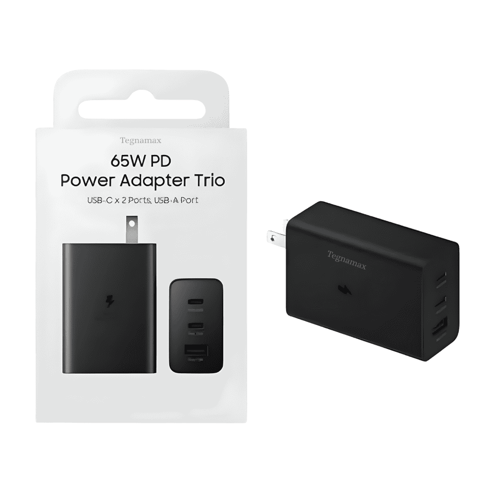adaptador de pared samsung trio 65w con dos puertos tipo c y un usb a