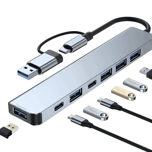 Hub 7 en 1 con OTG, 5 USB y Tipo C — adaptador metálico multipuerto universal