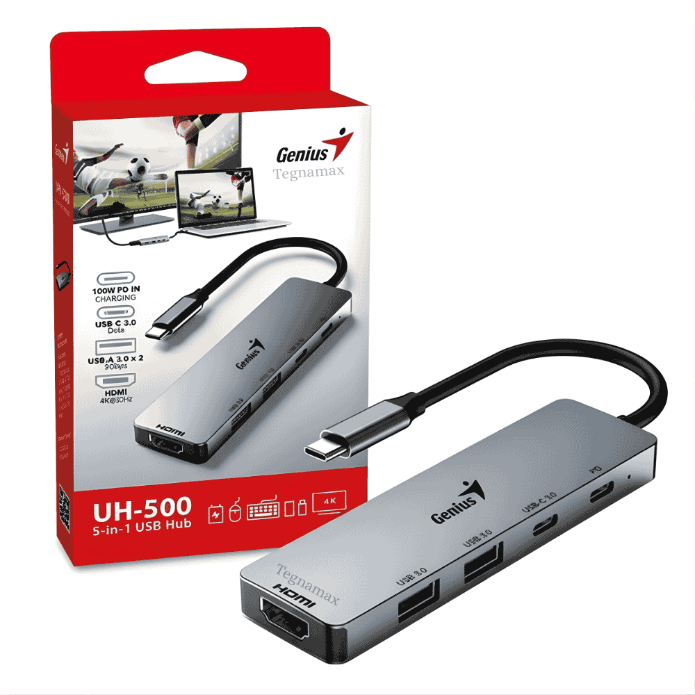 hub genius uh-500 usb-c 5 en 1 hdmi 4k pd 100w