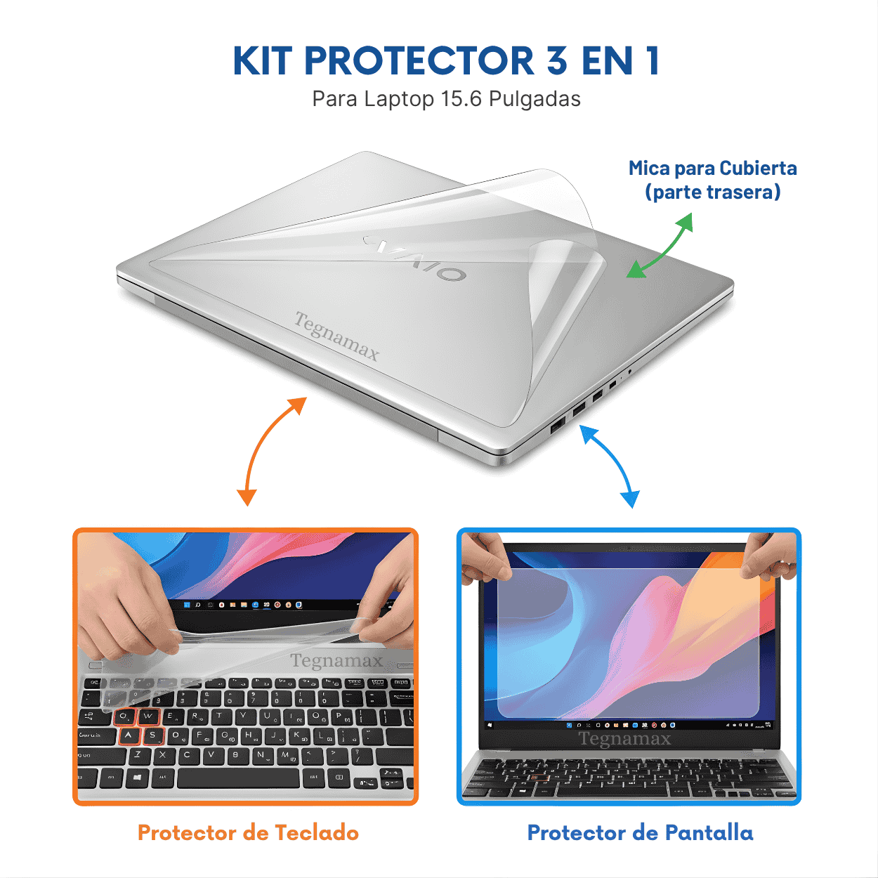 kit 3 en 1 laptop mica teclado carcasa 15.6