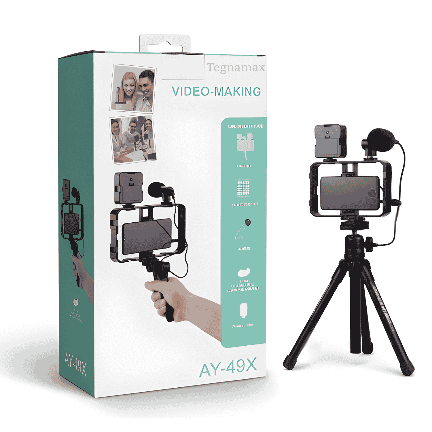 kit vlogger smartphone ay-49x con tripode luz led y microfono