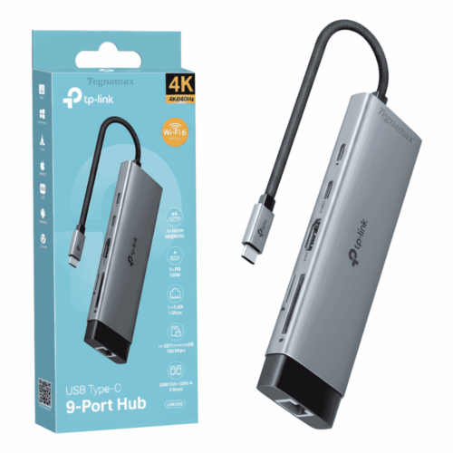 Adaptador USB-C TP-Link UH9120 9-en-1 — HDMI 4K + PD 100 W + RJ45 1 Gbps