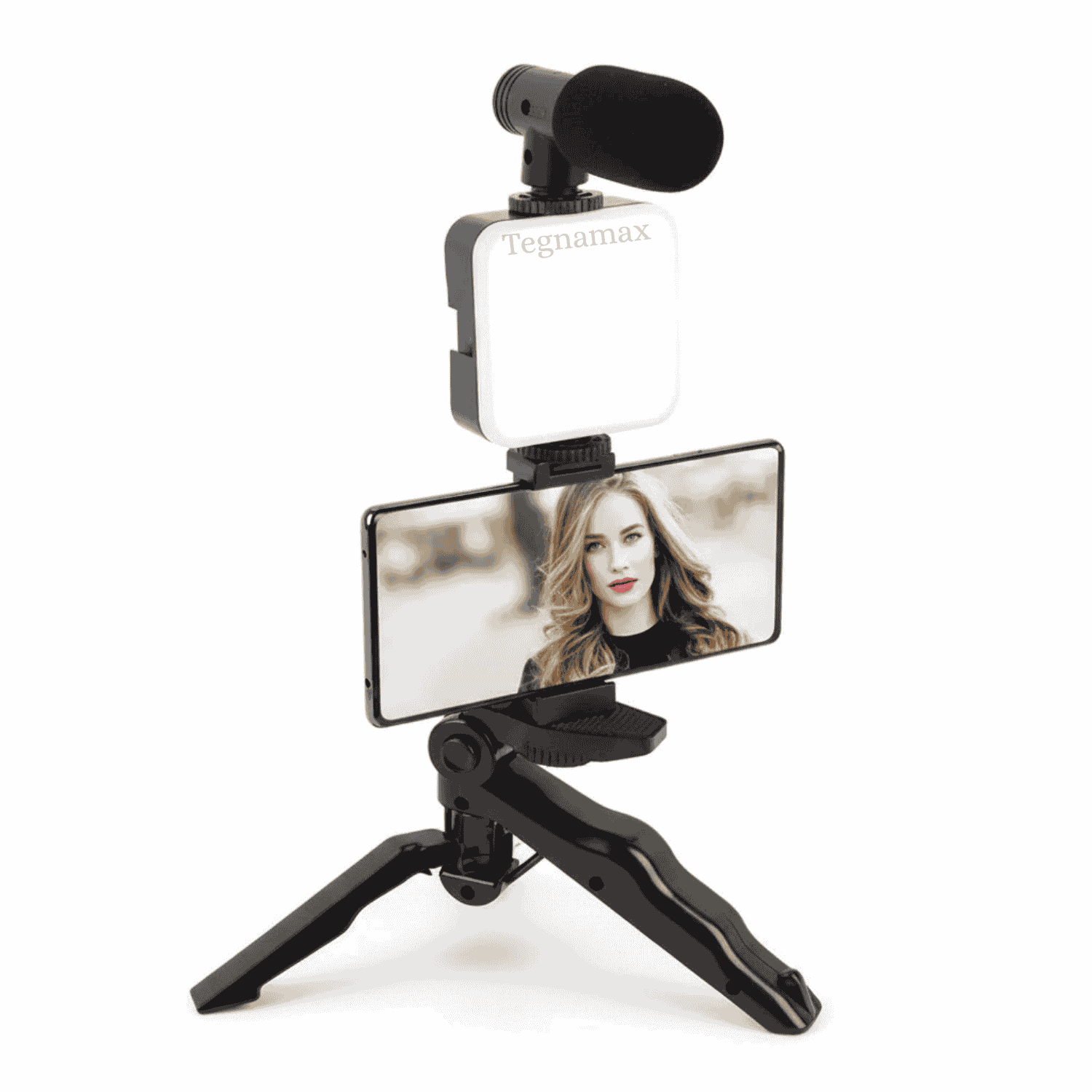 tripode selfie con luz y microfono kit vlogger para smartphone