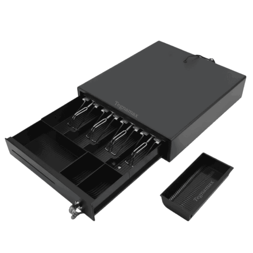 Caja registradora RJ11 — 4 billetes y 3 monedas (37×34×8 cm)