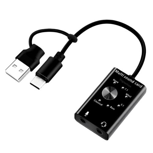 Tarjeta de Sonido Externa USB Tipo C + Adaptador USB-A – Audio 7.1 Virtual y Micrófono