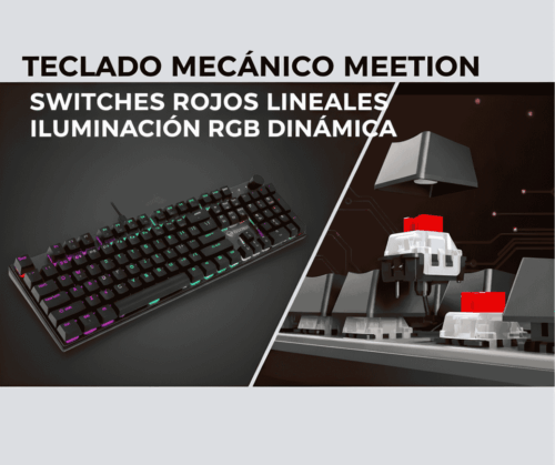 Teclado gamer MEETION MT-MK009 — 100% USB, switch rojo