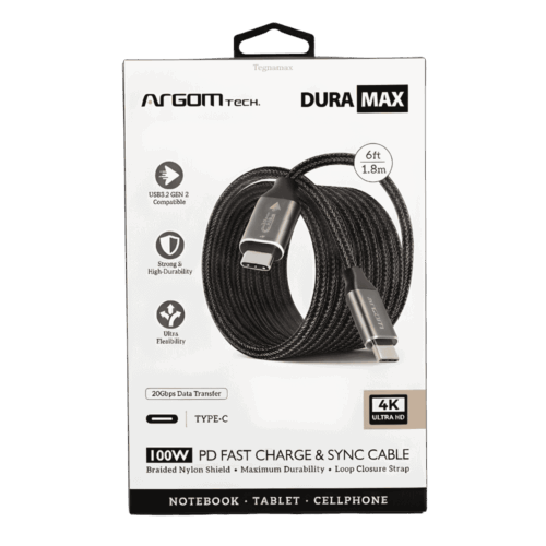 Cable Argon USB-C a USB-C 3.2 Gen 2 – Video 4K 60Hz 20Gbps PD 100W (1.8m)