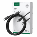Cable ugreen tipo c a tipo c de 2 metros enrollado sobre un fondo blanco