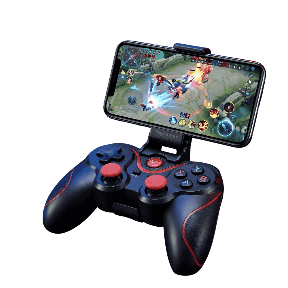 palanca de juegos x3 bluetooth con soporte para celular android color negro con rojo