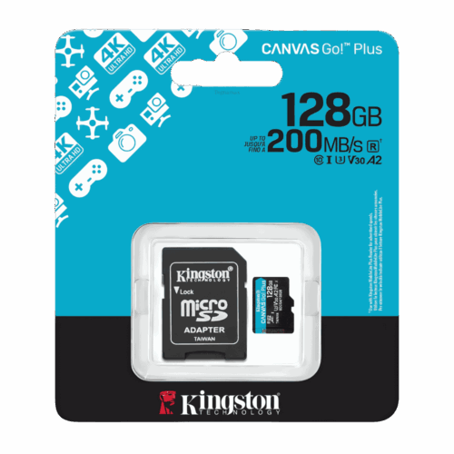 Tarjeta De Memoria Micro SD Kingston 128GB V30 A2 UHS-I U3 Con Adaptador