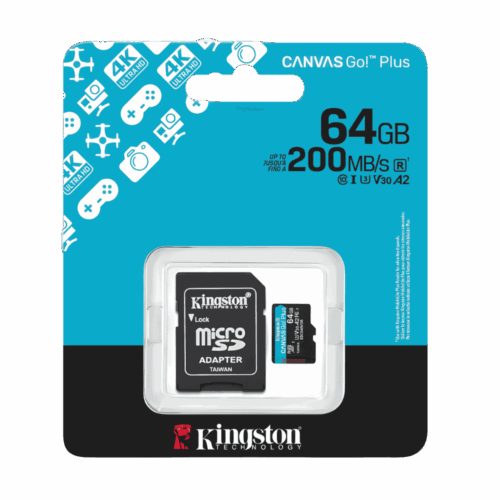 Tarjeta De Memoria Micro SD Kingston 64GB V30 A1 UHS-I U3 Con Adaptador
