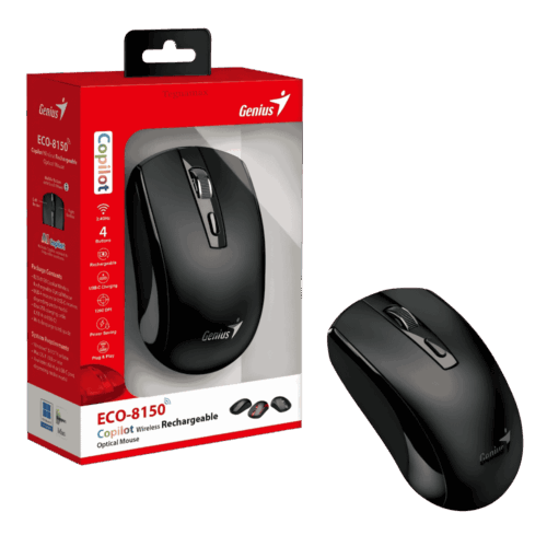 Mouse Inalámbrico Genius Eco-8150 – Batería Recargable y Botón AI Copilot (Negro)