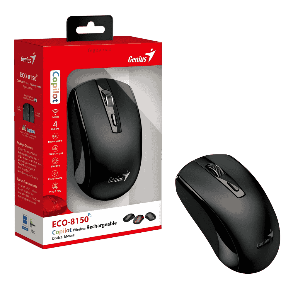 mouse inalambrico genius eco-8150 color negro con bateria recargable