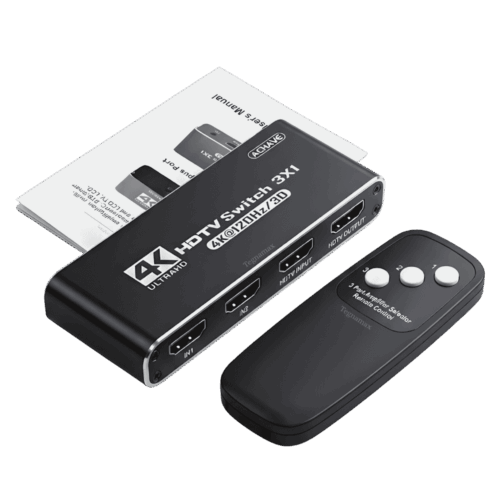 Switch HDMI 3 Puertos – Selector 3 Entradas a 1 Salida con Control Remoto 1080p