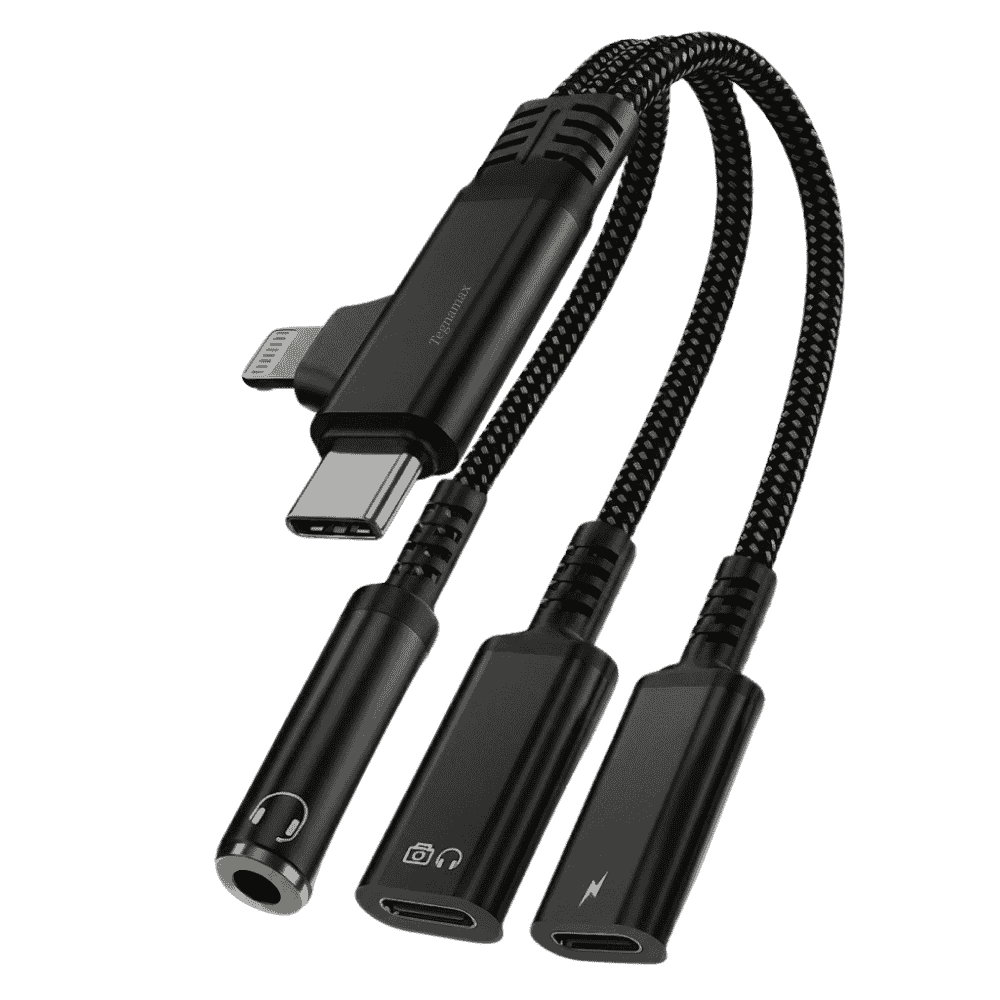 Adaptador 3 en 1 usb c con puertos de audio carga y datos