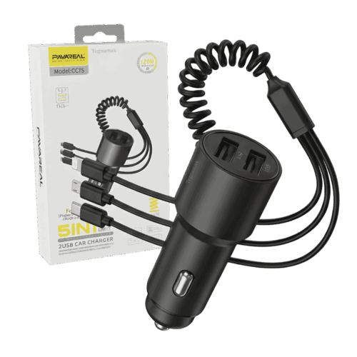 Cargador Auto Universal 5 En 1 Carga Rápida USB Y Tipo C