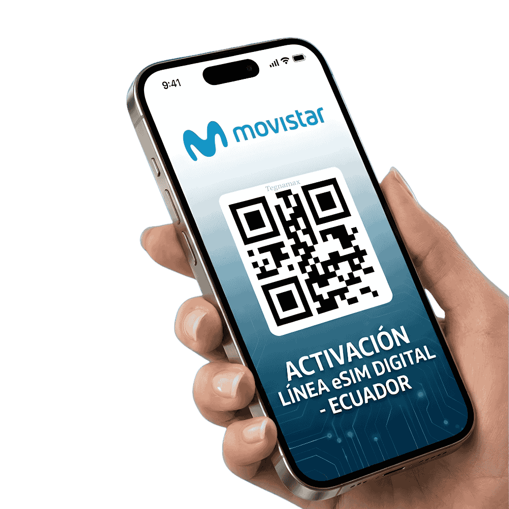 Representación conceptual de una línea movistar esim mostrando un código QR en la pantalla de un smartphone moderno.