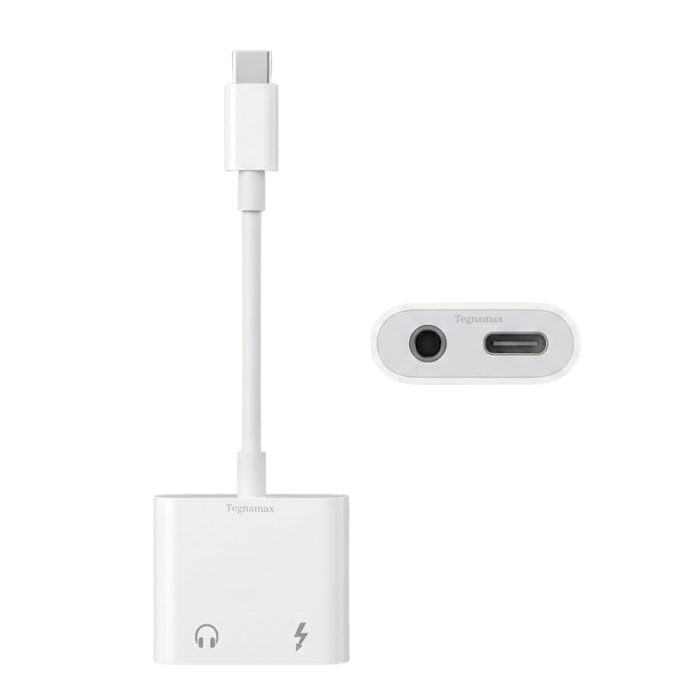 Detalle de las entradas jack 3.5mm y usb c hembra del adaptador