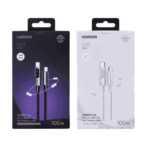 Cable De Datos Ugreen Tipo C 100W L509 2 Metros Con Pantalla LED Negro Y Lila