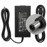 Bloque de cargador hp gamer de 120w color negro junto a su cable de poder