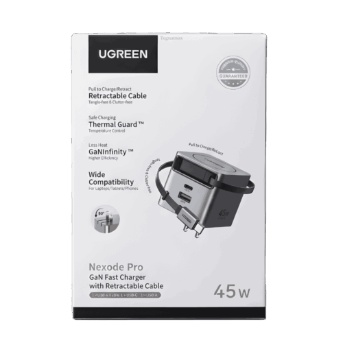 Cargador Ugreen Nexode Pro 45W X614 Con Cable Retráctil Tipo C Integrado