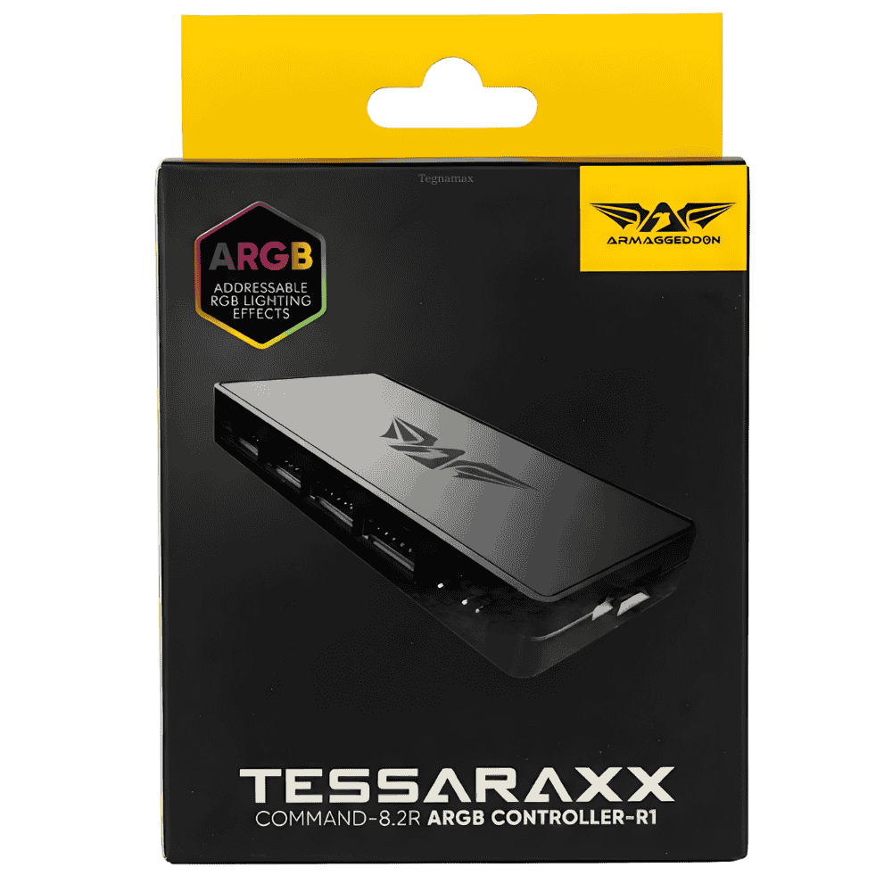 Controladora argb 6 pines armaggeddon con control remoto y puertos de conexion