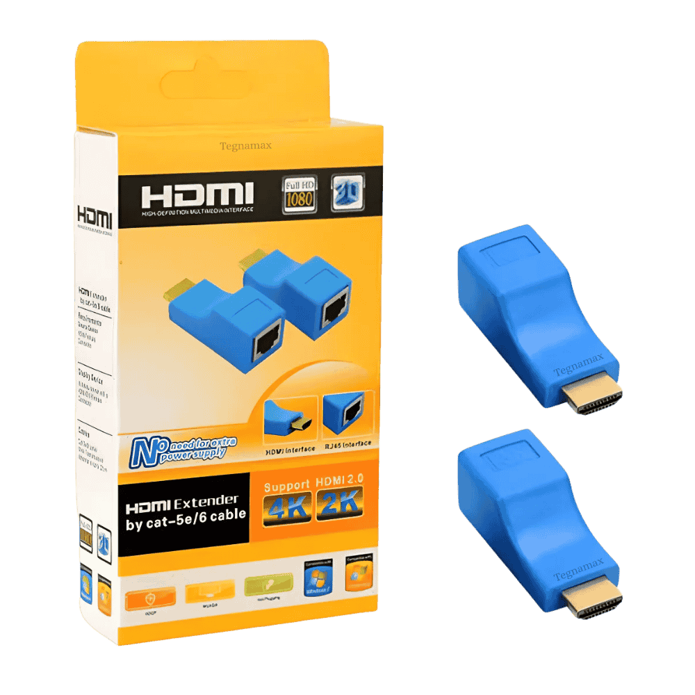 Kit par de extensores hdmi a rj45 transmisor y receptor color azul