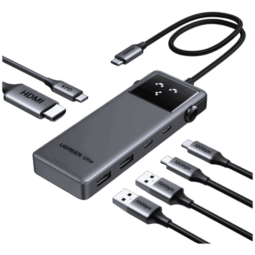 Hub USB C UGREEN Uno 6 en 1 CM888 de 10 Gbps con Pantalla LED