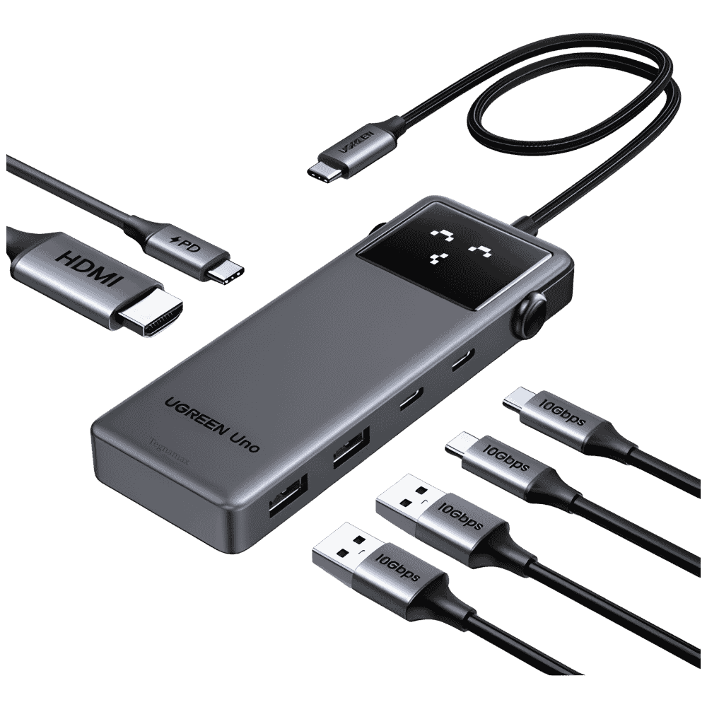 Hub USB C UGREEN Uno 6 en 1 CM888 de 10 Gbps con Pantalla LED