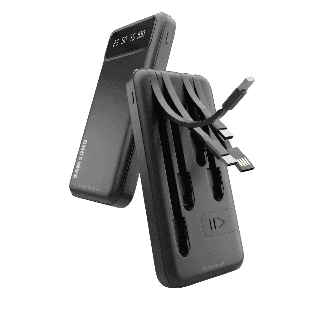 Power bank 10000mah con pantalla digital led mostrando porcentaje de carga