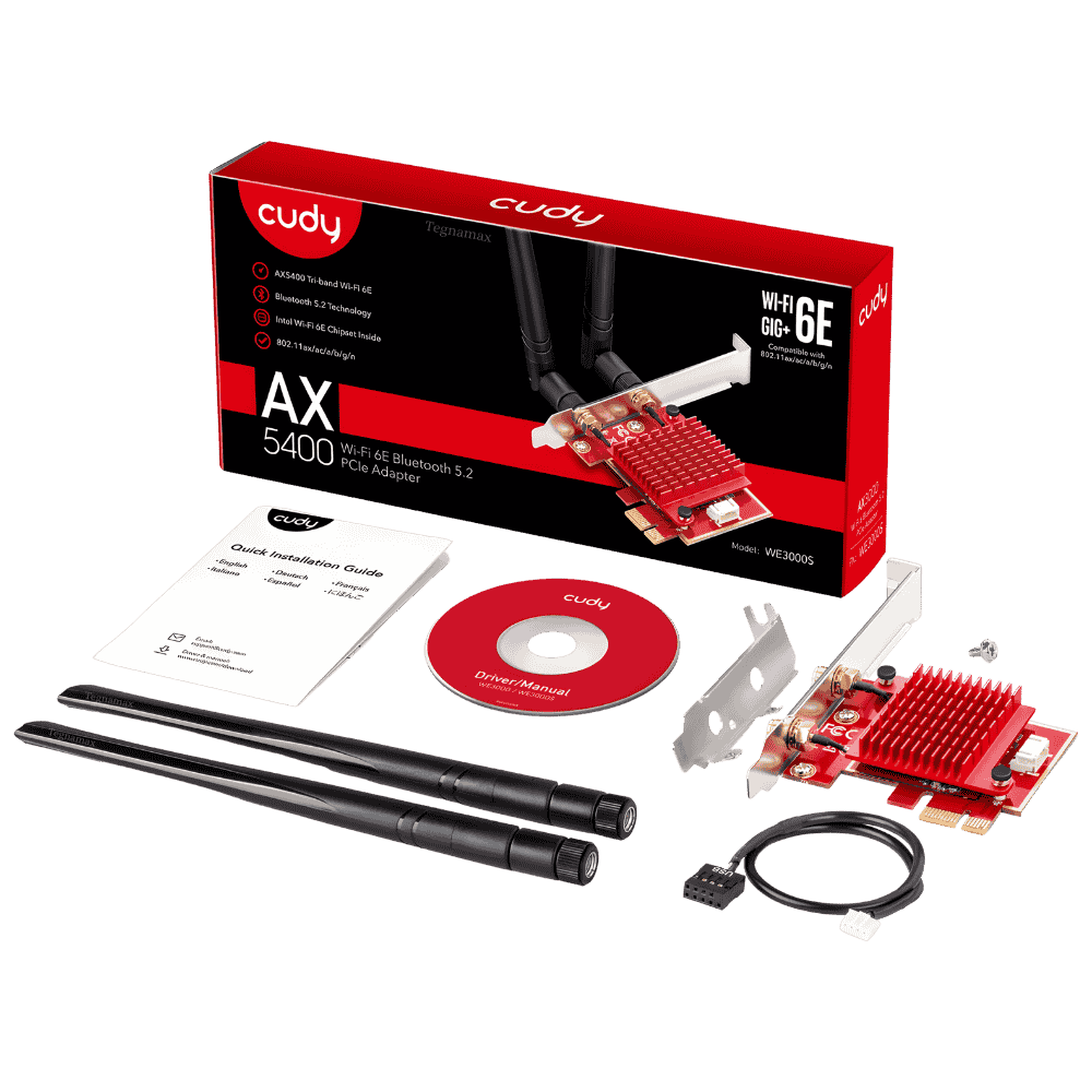 Tarjeta de red pci express cudy we3000s wifi 6e ax5400 con disipador rojo