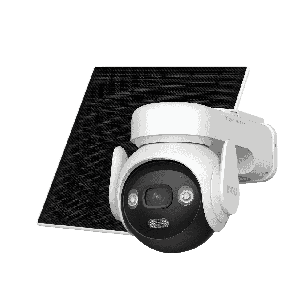 Camara de seguridad imou motorizada exterior junto a su panel solar de energia