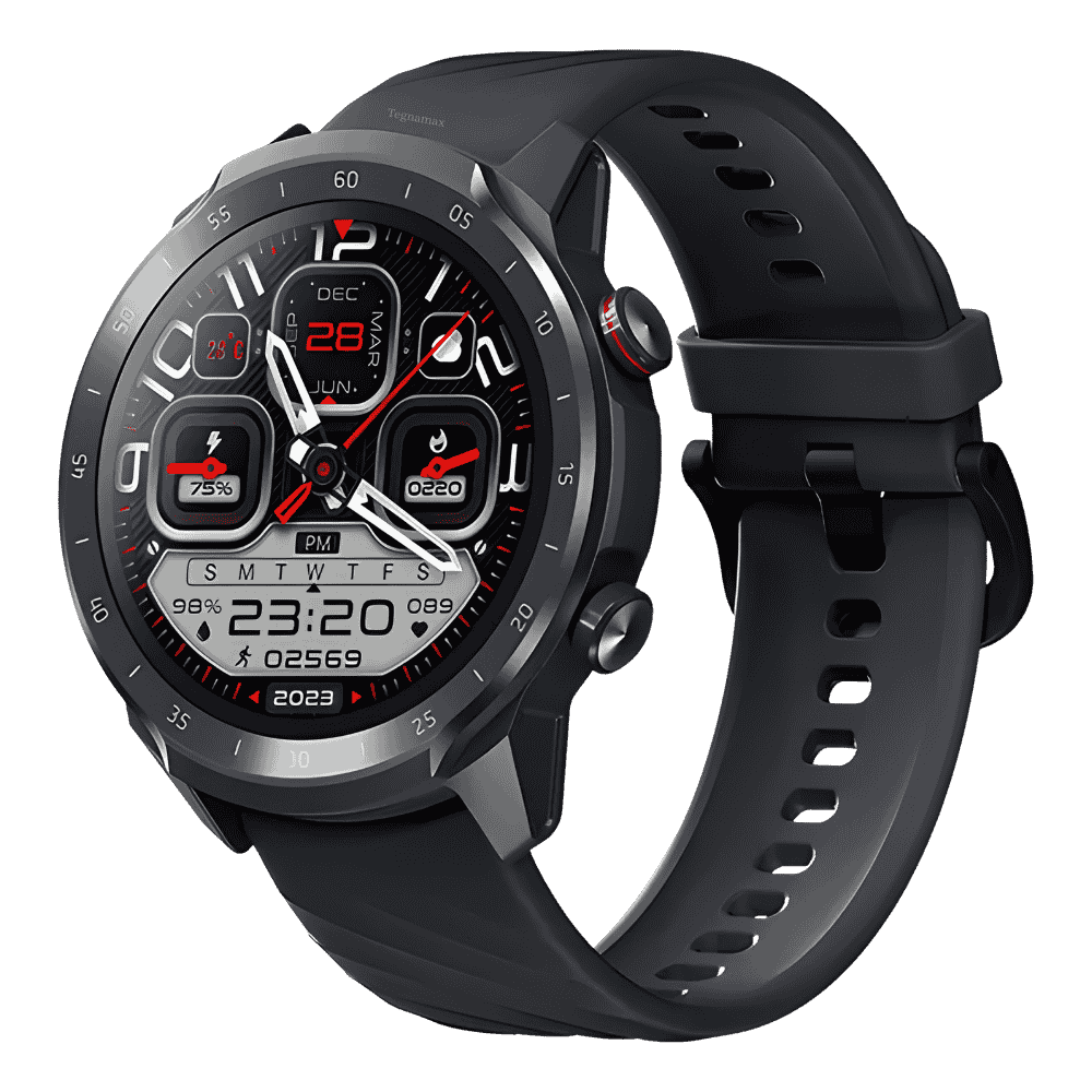 Reloj inteligente smartwatch mibro a2 negro mostrando su pantalla de alta resolucion