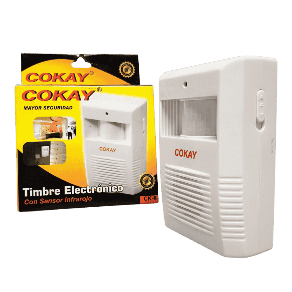 Timbre electrico marca cokay de color blanco para instalacion directa en pared