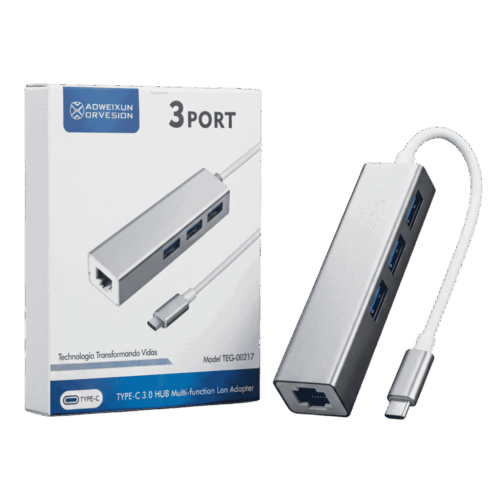 Adaptador Hub Multipuerto Tipo C A RJ45 Red Ethernet Y 3 Puertos USB