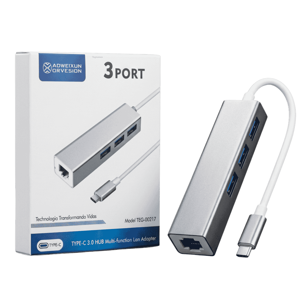 Adaptador Hub Multipuerto Tipo C A RJ45 Red Ethernet Y 3 Puertos USB