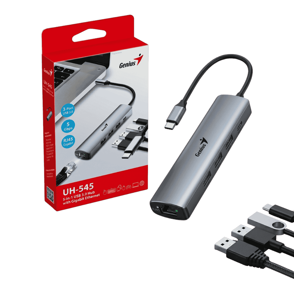 Adaptador Multipuerto Hub USB C Genius UH-545 5 Puertos RJ45