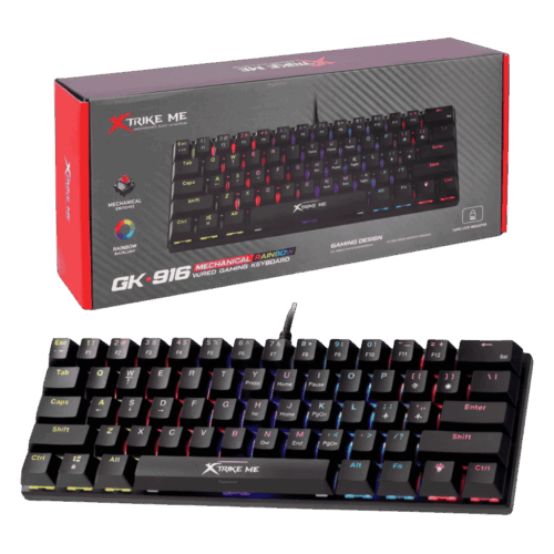 Teclado Gamer Mecánico Xtrike Me GK916 60% Switch Rojo Inglés Ultra Compacto