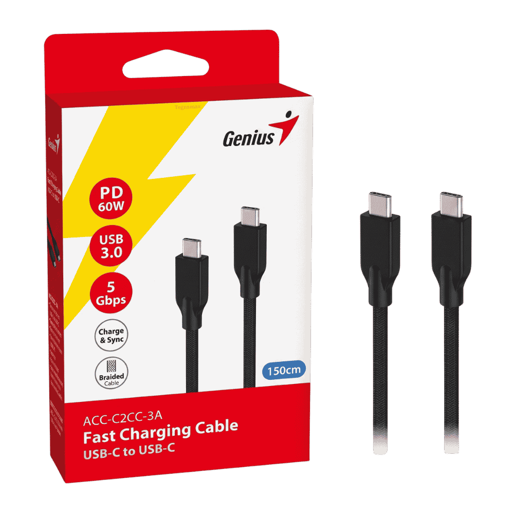 Cable Genius ACC-C2CC-3A USB-C a USB-C 60W 1,5 m Trenzado
