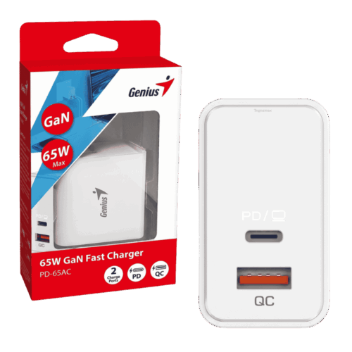 Cargador Genius PD-65AC GaN 65W USB-C PD y USB-A QC